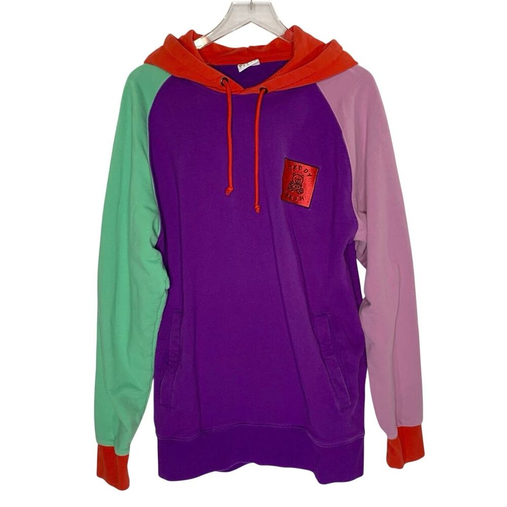 Teddy‎ Fresh Colorblock Hoodie XL Unisex Purple Red Pink Green Streetwear 90 Y2K